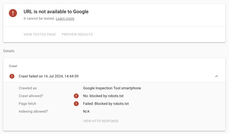 The structured data testing tool reporting the page cannot be crawled