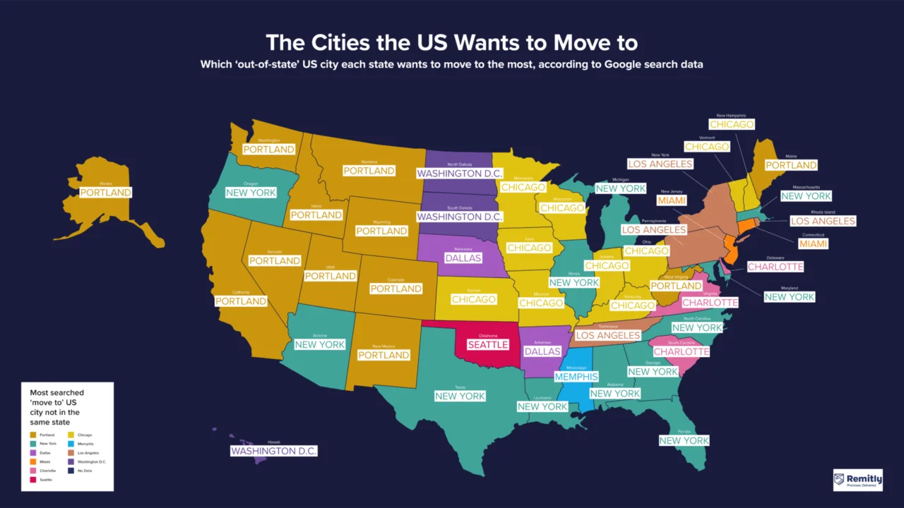 map of USA showing cities